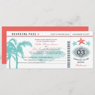 Nassau Bahamas Wedding Boarding Pass Invitation