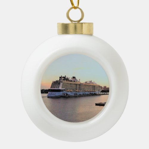 Nassau Harbor Daybreak with Cruise Ship Ceramic Ball Christmas Ornament