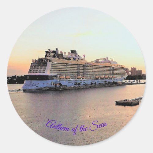 Nassau Harbor Daybreak with Cruise Ship Custom Classic Round Sticker