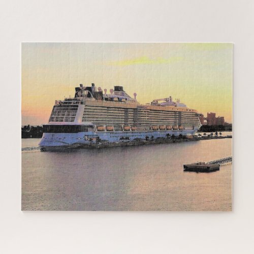 Nassau Harbor Daybreak with Cruise Ship Jigsaw Puzzle