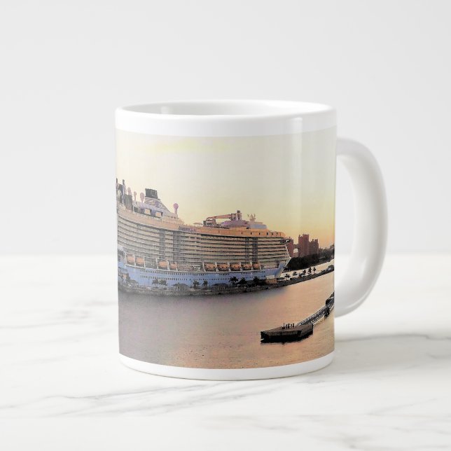 Nassau Harbor Daybreak with Cruise Ship Large Coffee Mug (Front Right)