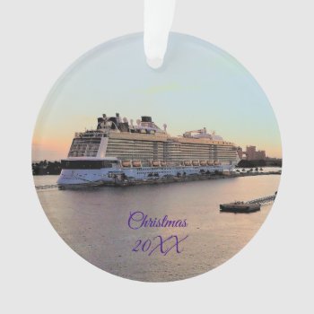 Nassau Harbor With Cruise Ship Dated Personalized Ornament by CruiseReady at Zazzle