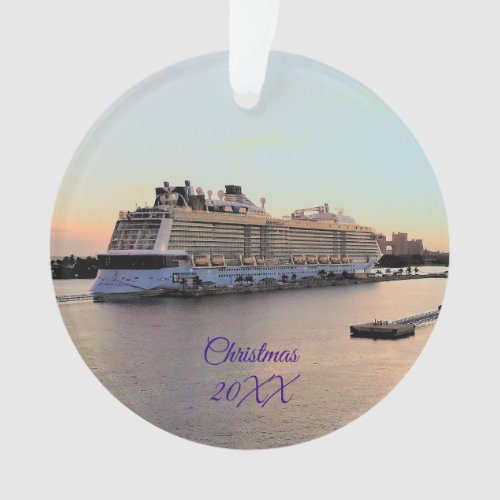 Nassau Harbor with Cruise Ship Dated Personalized Ornament