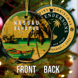 Nassau Palm Tree Bahamas Vintage Souvenirs 80s Ceramic Ornament<br><div class="desc">This retro Nassau of the Bahamas Vintage design makes a great Christmas or Birthday gift for fans of Nassau Nassau is the capital of the Bahamas. The retro summer vibes design is a perfect gift for travel lovers and tropical destinations fans. You can customize and modify this template by adjusting,...</div>