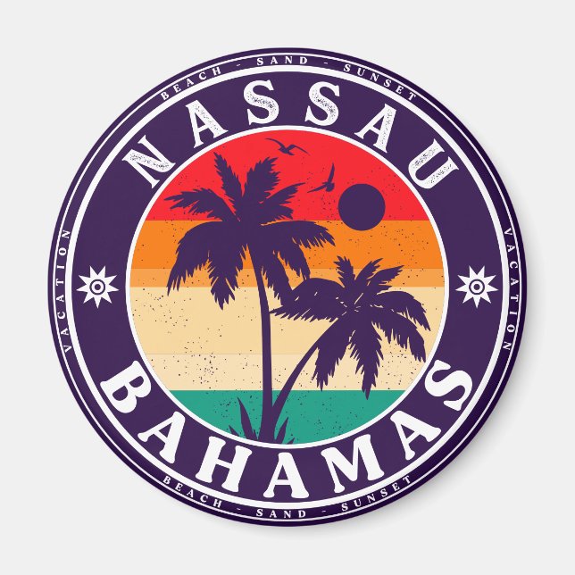 Nassau Palm Tree Bahamas Vintage Souvenirs 80s Magnet (Front)