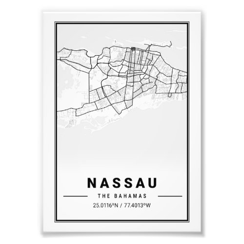 Nassau _ The Bahamas Ligth City Map Photo Print