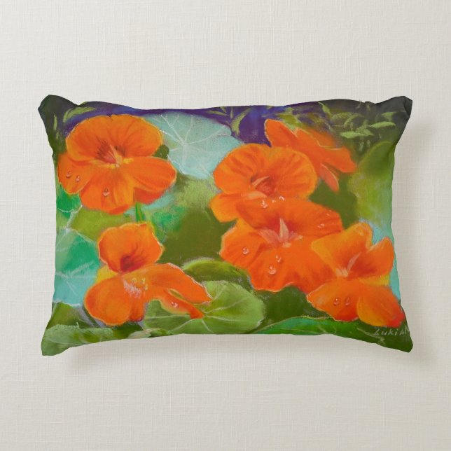 Nasturtium Bloom - Botanical Pastel Accent Pillow (Front)
