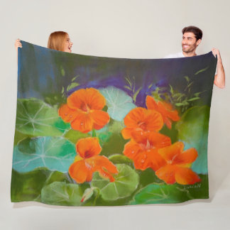 Nasturtium Bloom - Botanical Pastel Fleece Blanket