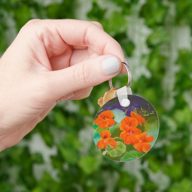 Nasturtium Bloom - Botanical Pastel Keychain (Hand)
