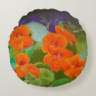 Nasturtium Bloom - Botanical Pastel Round Pillow