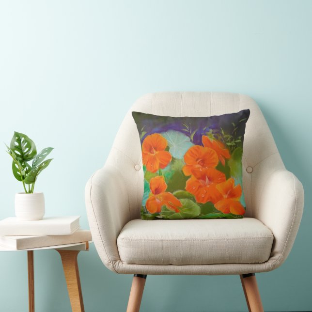Nasturtium Bloom - Botanical Pastel Throw Pillow (Chair)