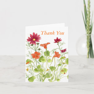 Nasturtium Daisy Watercolor Flowers Thank You Card