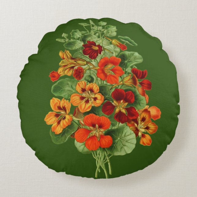 Nasturtium Flowers Round Pillow (Front)