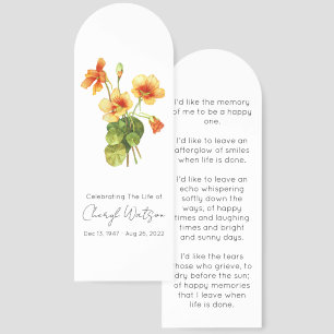Nasturtium Simple Funeral Memorial Bookmark