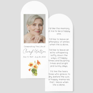 Nasturtium Simple Photo Funeral Bookmark