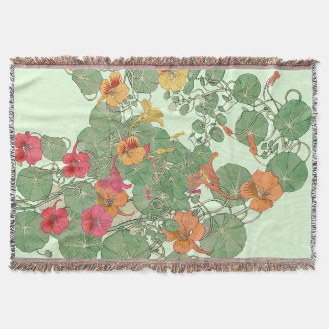Nasturtiums | Antique Lithograph 1896 Throw Blanket (Front)
