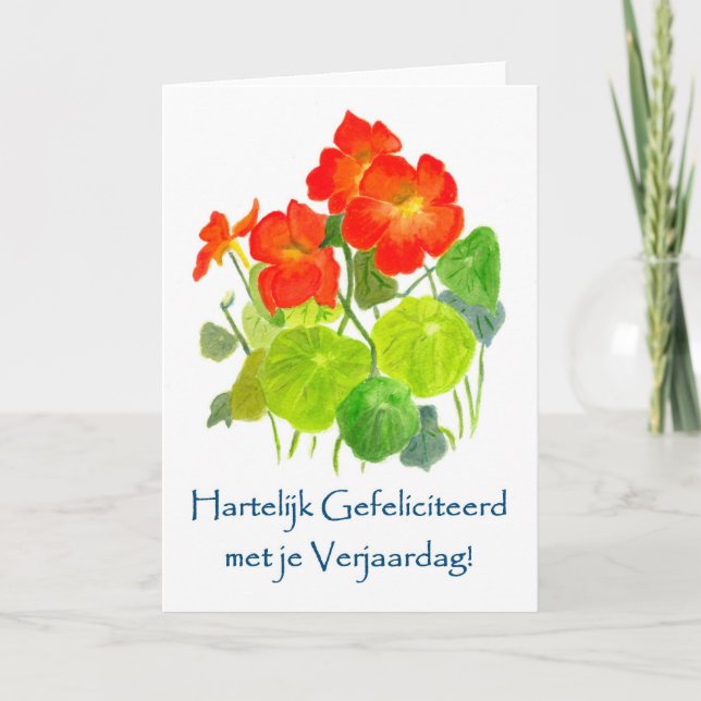 Nasturtiums Birthday Card - Dutch Greeting (Front)