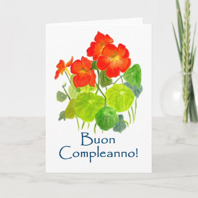 Nasturtiums Birthday Card - Italian Greeting (Front)