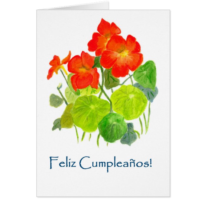 Nasturtiums Birthday Card   Spanish Greeting