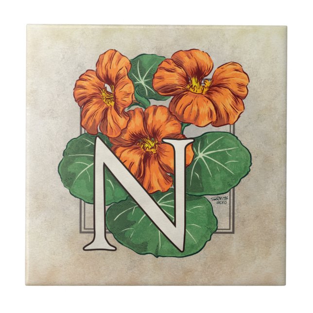 Nasturtiums Flower Floral Monogram Tile (Front)