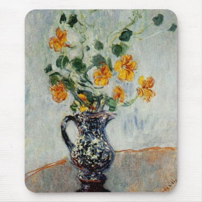 Nasturtiums in a Blue Vase by Monet Mouse Pad (Front)