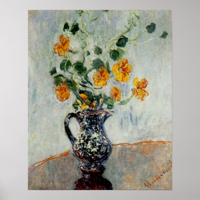 Nasturtiums in a Blue Vase by Monet Poster (Front)
