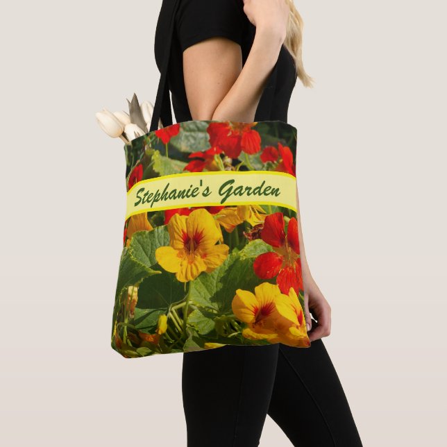 Nasturtiums, orange yellow, garden, your own name, tote bag (Close Up)