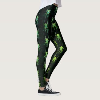 Nasty spiders pattern, black and green colors leggings