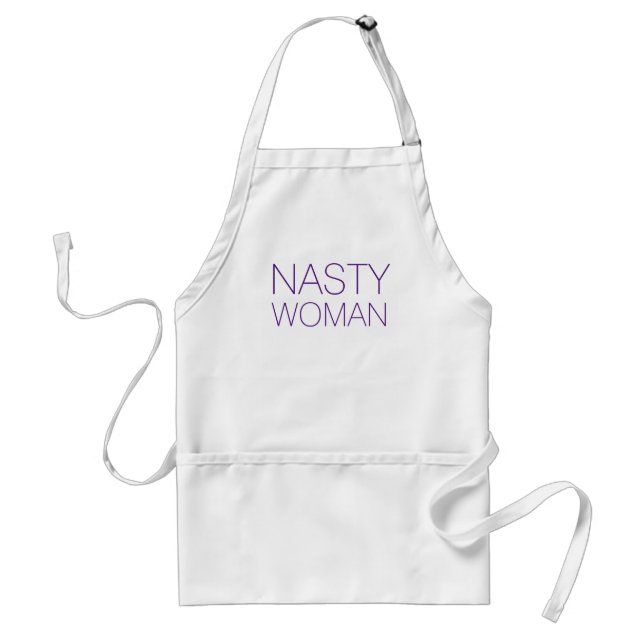 "nasty woman" purple, violet letters adult apron (Front)