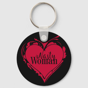 NASTY WOMAN red art HEART Keychain