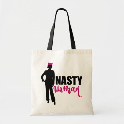 Nasty Woman Silhouette and Pink Pussy Cat Hat Tote Bag