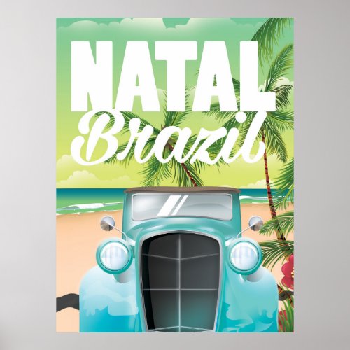 Natal Brazil Vintage automobile travel poster