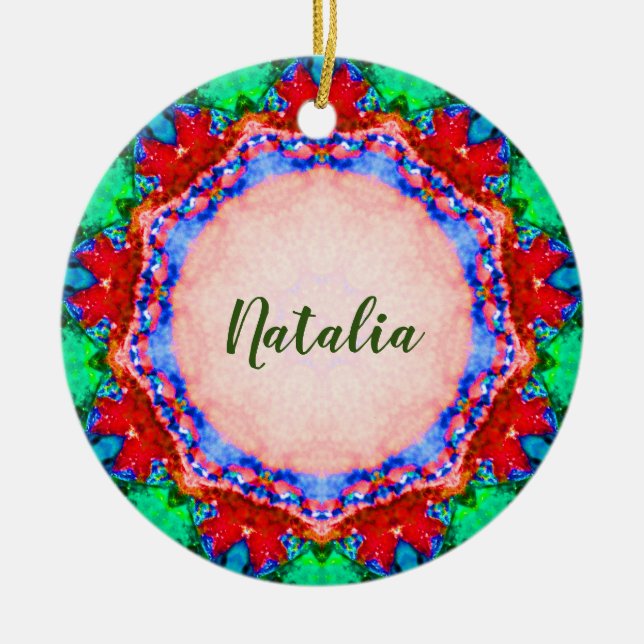 NATALIA Christmas Fractal Personalized  Ceramic Ornament (Front)
