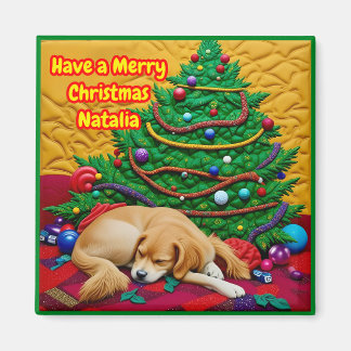 NATALIA~ MERRY CHRISTMAS ~ Tree Toys Dog ~  Magnet