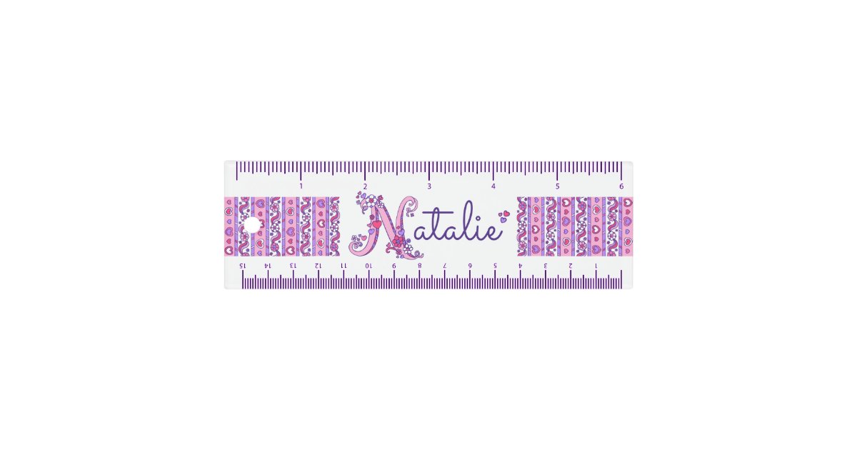 Natalie doodle or your letter N name pink purple Ruler