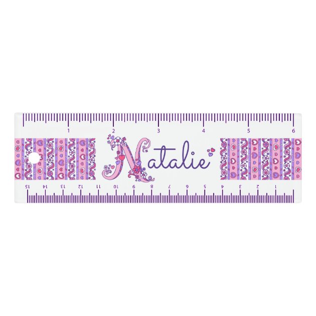 Natalie doodle or your letter N name pink purple Ruler