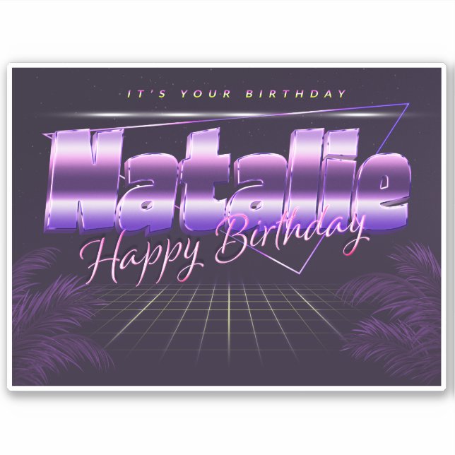 Natalie Name First Name lilac retro sticker birthd (Front)