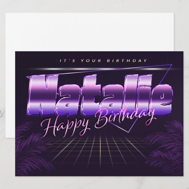 Natalie Name First name purla retro card Birthday (Front/Back)