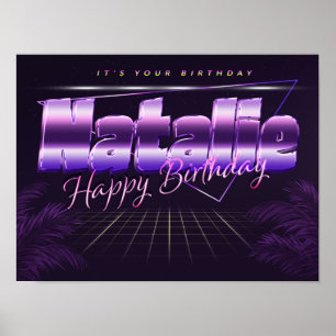 Natalie Name First Name purple retro Poster Birthd