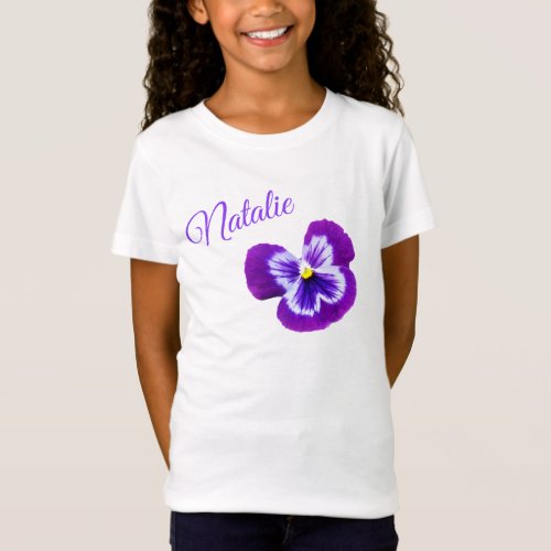 Natalie Name Logo With A Pretty Purple Pansy T_Shirt