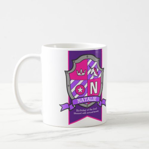 Natalie name meaning knight purple pink letter N Coffee Mug