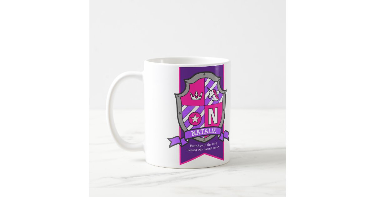 Natalie Name Meaning Knight Purple Pink Letter N Coffee Mug Zazzle Com