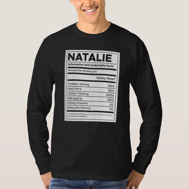 Natalie Nutrition Information Problem Solving Hard T-Shirt (Front)