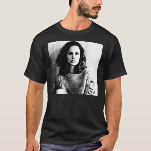 Natalie Portman Black amp White Portrait Linocu T_Shirt