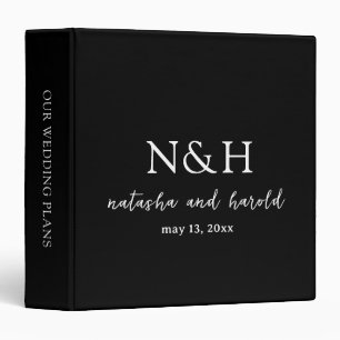 Natasha Black Monogram Modern Wedding 3 Ring Binder