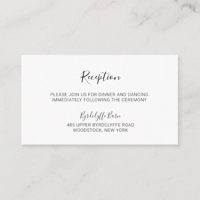 Natasha Calligraphy Black White Wedding Reception Enclosure Card (Front)