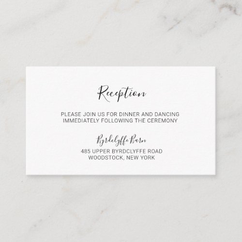 Natasha Calligraphy Black White Wedding Reception Enclosure Card