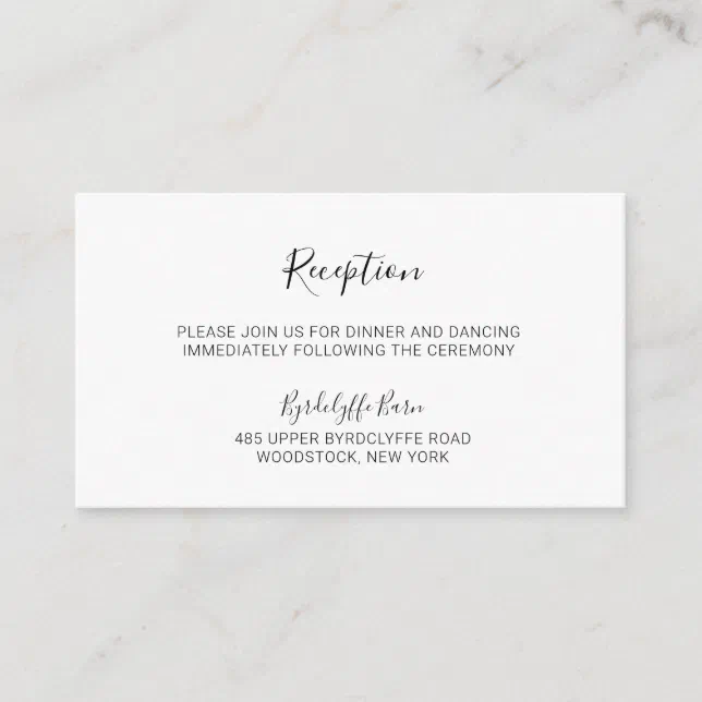 Natasha Calligraphy Black White Wedding Reception Enclosure Card | Zazzle