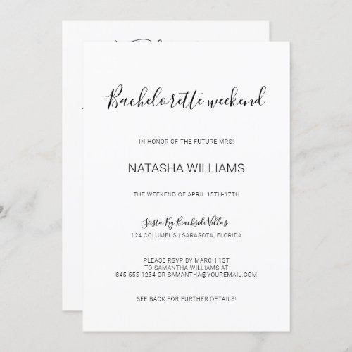 Natasha Chic Bachelorette Weekend with Itinerary Invitation