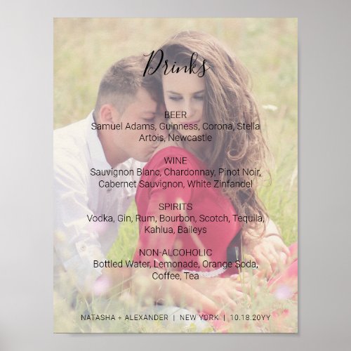 Natasha Drinks Menu Rustic Photo Wedding Sign